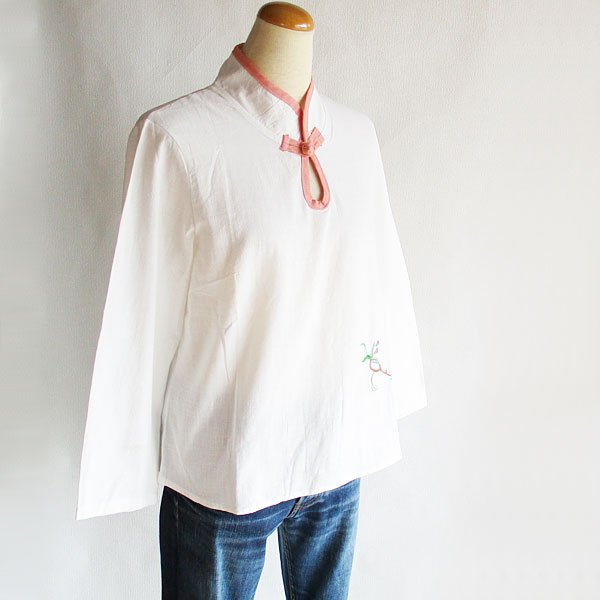 画像2: 花刺繍ドロップホールチャイナ長袖