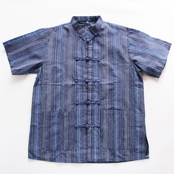 画像6: 紺系ストライプ柄メンズチャイナ半袖