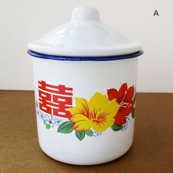 画像5: 花と双喜のフタ付きホーローマグ