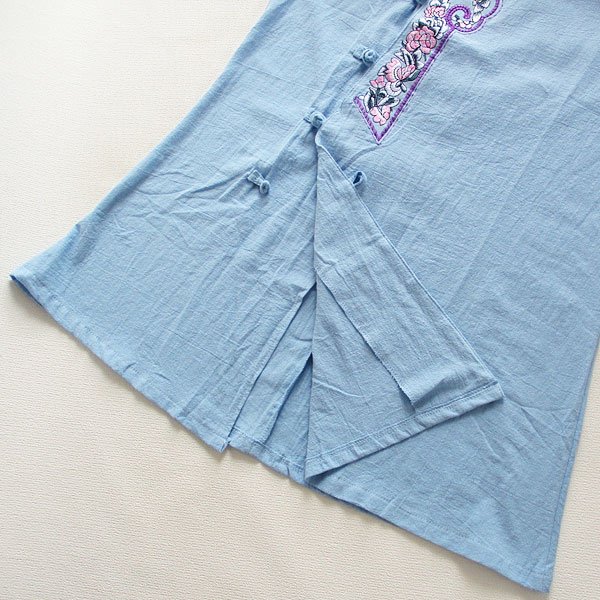 画像8: 水色刺繍チャイナ半袖チュニック