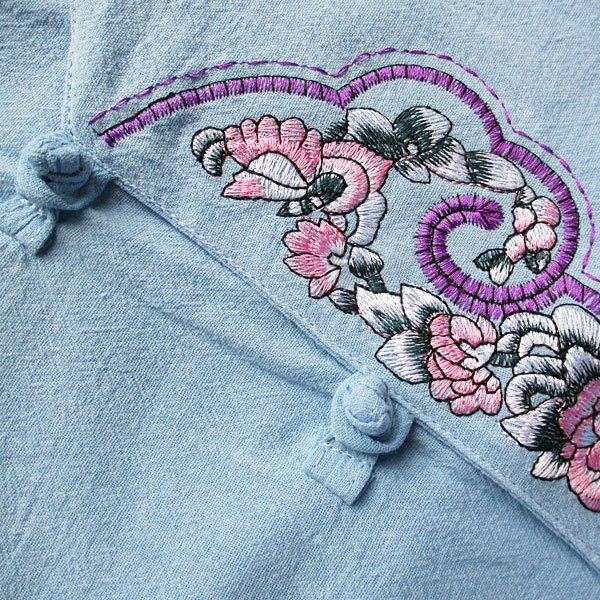 画像9: 水色刺繍チャイナ半袖チュニック