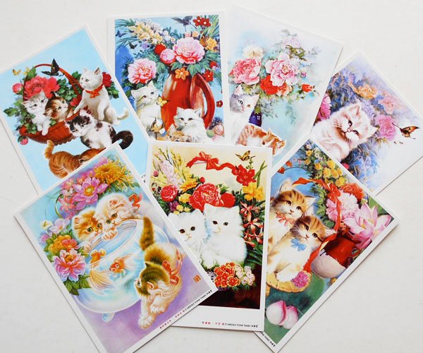画像1: 猫と花のポストカードセット (1)