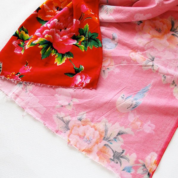 画像6: 双喜と牡丹の花布カット生地 (6)