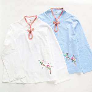 画像: 花刺繍ドロップホールチャイナ長袖